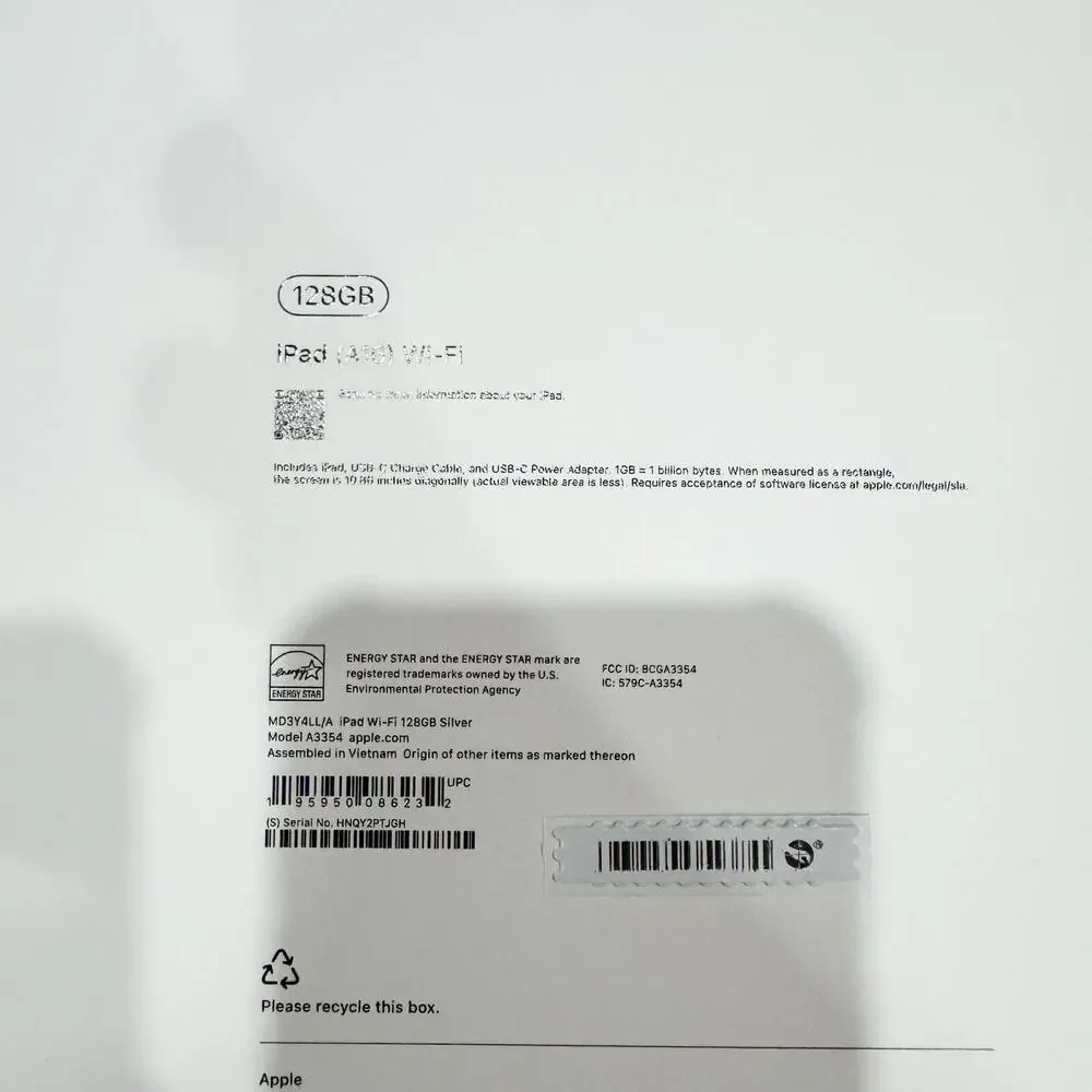 Ipad A16 Empty Box Only For Silver 128GB Tablet